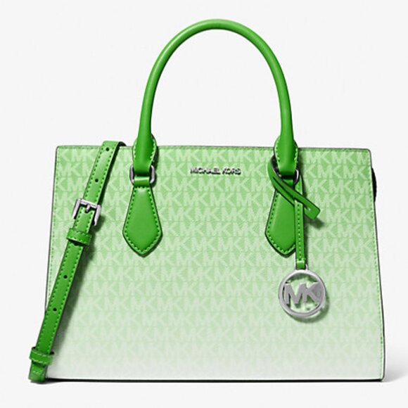New Michael Kors Sheila Medium Ombré Signature Logo Satchel Jungle Green - Picture 1 of 5